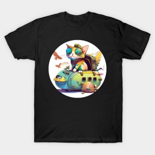 Cute Traveler Cat - Born to Explore - Colorful Cats T-Shirt